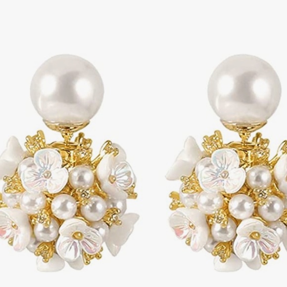 Shell Flower Ball Pearl Double Sided Stud Front Back Earrings for Women Girls 14 - Picture 1 of 5